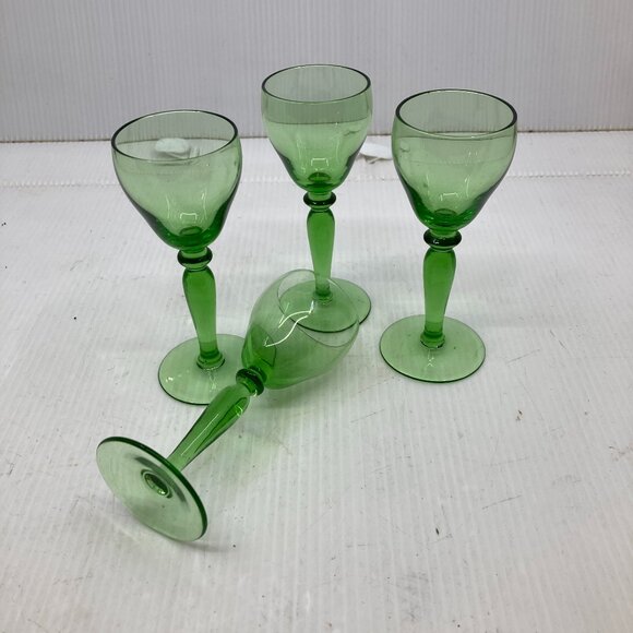 Vtg lot of 4 green depression fine porto liquor glass glasses - Picture 1 of 3